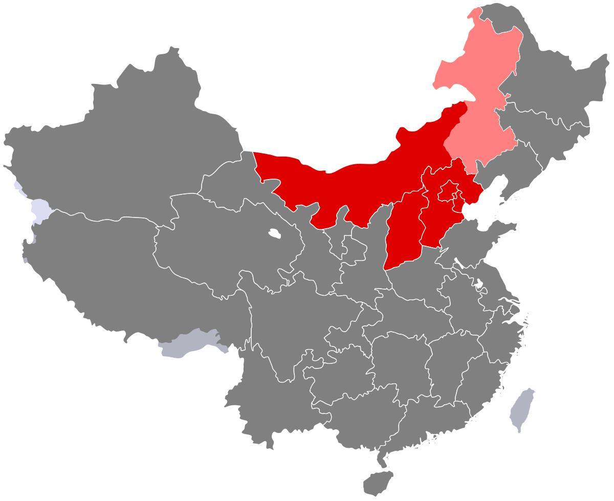 نقشے کے شمال میں چین