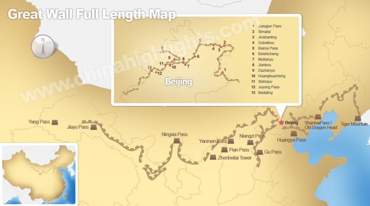 چین کی عظیم دیوار کا نقشہ