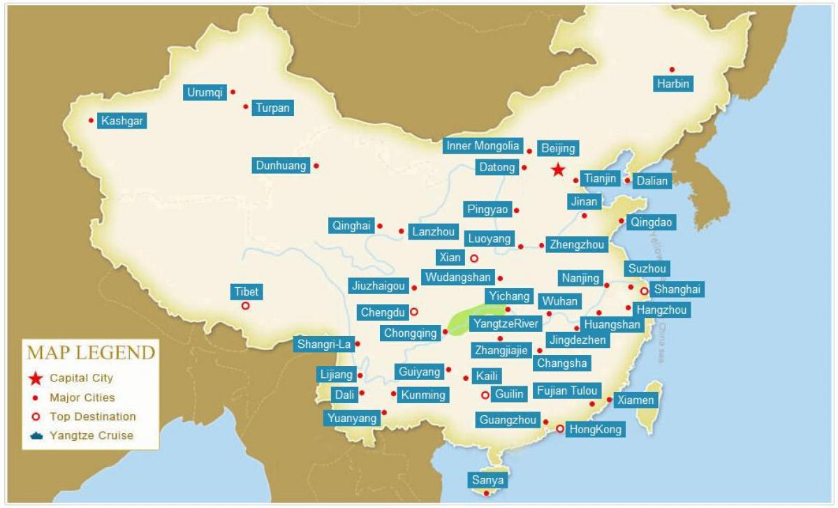 چین کے نقشہ کو شہروں کے ساتھ