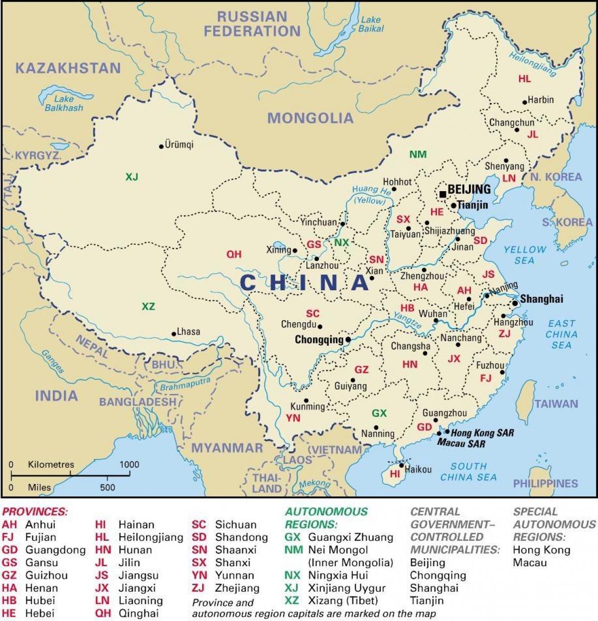 صوبوں کے چین کا نقشہ